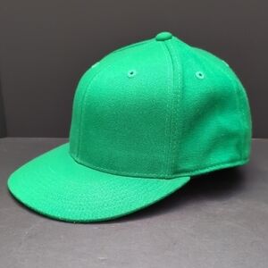 Lids Blank Green Flat Bill 210 Fitted Hat by Flexfit,Size 7 1/4-7 5/8.